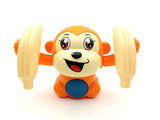 A multicolored plastic dancing and spinning monkey toy.