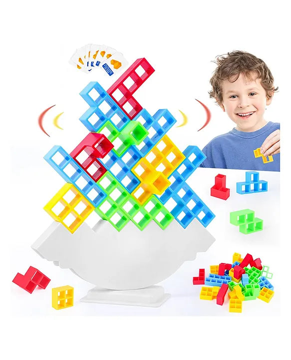 Tower Stacking Building Blocks Balance Game, Family Board Games 16 stacking building blocks 22 draw cards - Multicolor