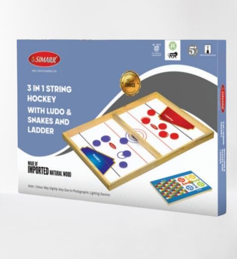 Hockey Game Set for Kids - Fast-Paced Sling Puck Game for Indoor Fun - Portable, Durable, and Exciting Family Board Game - (ATS/3in1-string-Hockey-Ludo-snake-ladder)