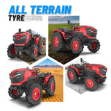 Red and black tractor model with 'All Terrain Tyre' text on a white background